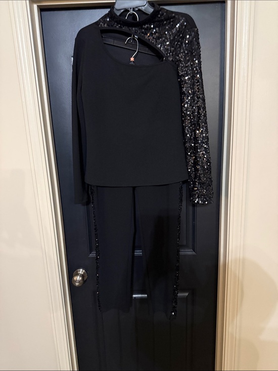SHEIN Pants - SHEIN Black Sequin-Trim Jumpsuit